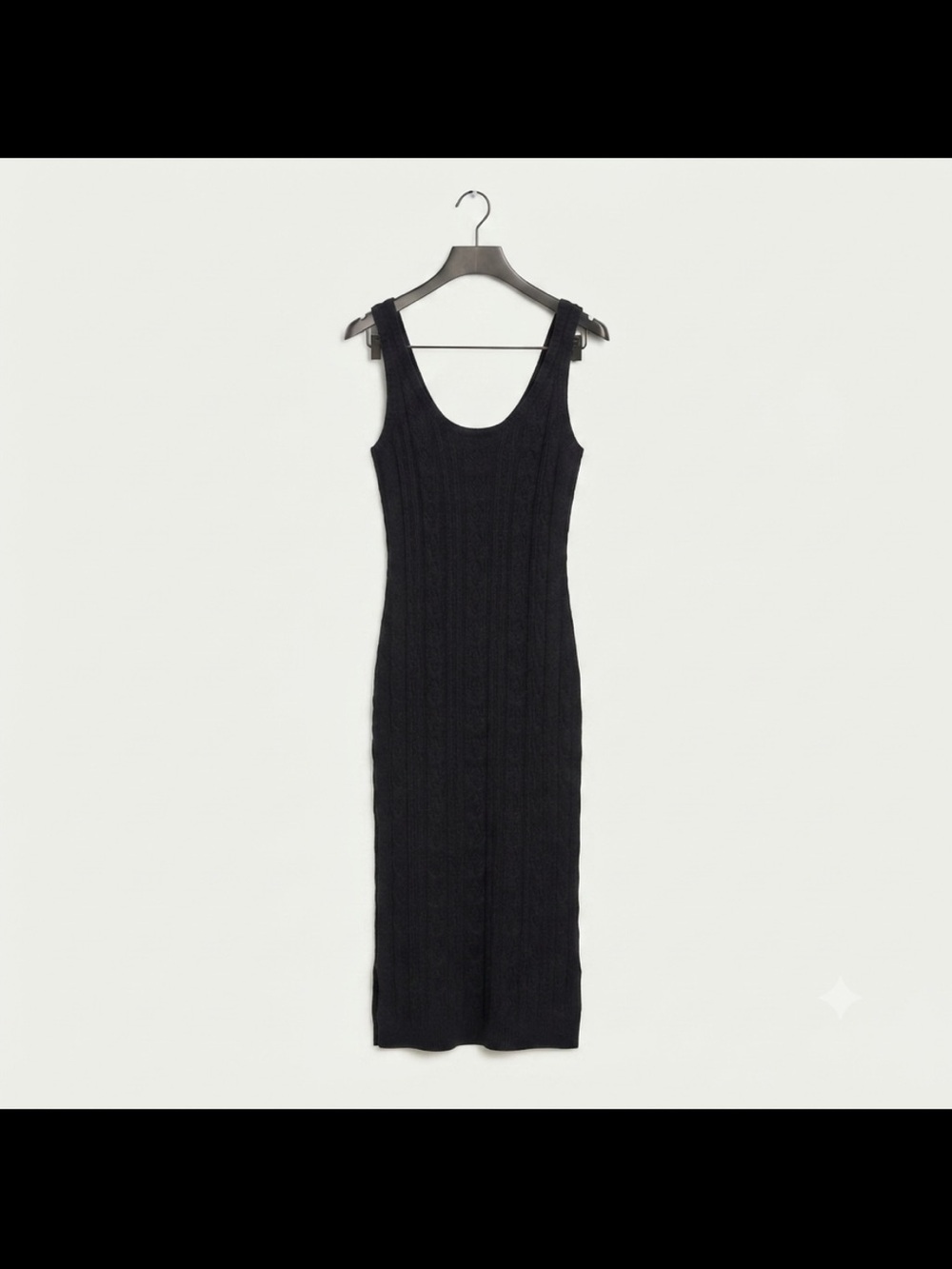 NWT Olivaceous Textured Ribbed Pointelle Cable Knit Black Midi Dress Small